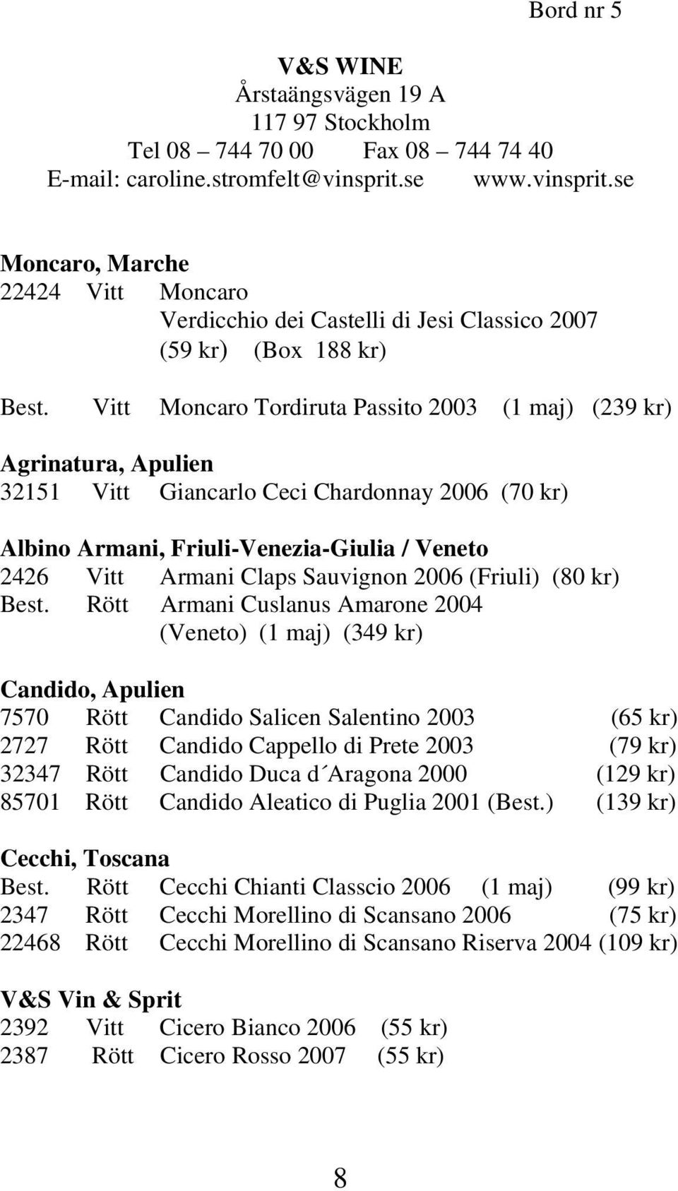 Vitt Moncaro Tordiruta Passito 2003 (1 maj) (239 kr) Agrinatura, Apulien 32151 Vitt Giancarlo Ceci Chardonnay 2006 (70 kr) Albino Armani, Friuli-Venezia-Giulia / Veneto 2426 Vitt Armani Claps