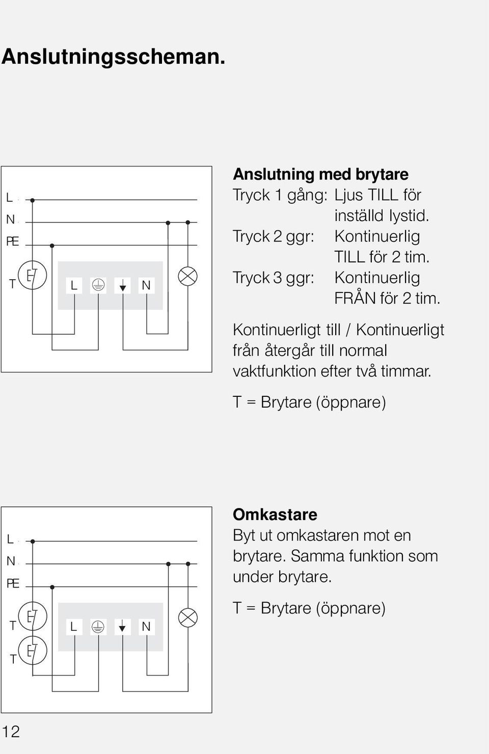 Kontinuerligt till / Kontinuerligt från återgår till normal vaktfunktion efter två timmar.