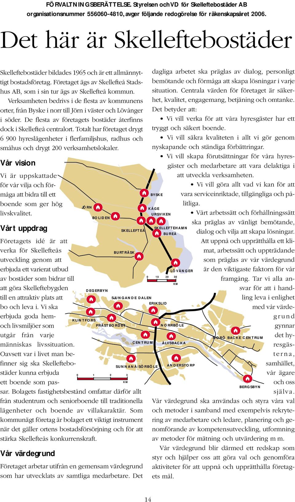 Verksamheten bedrivs i de flesta av kommunens orter, från Byske i norr till Jörn i väster och Lövånger i söder. De flesta av företagets bostäder återfinns dock i Skellefteå centralort.