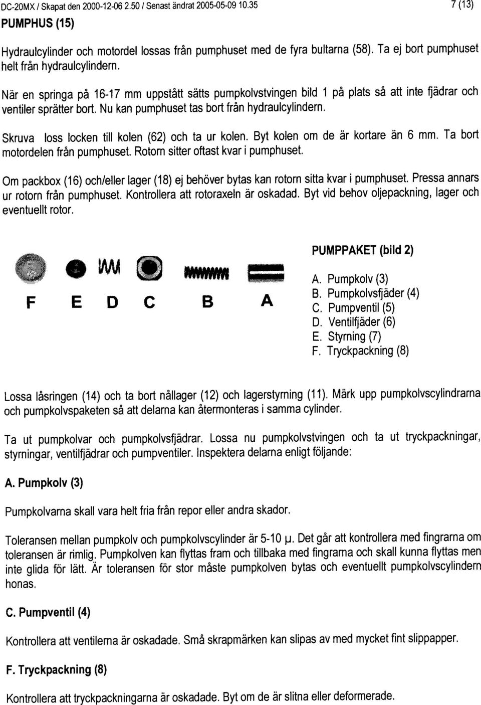 Ndr en springa pa 6-7 mm uppst6tt sbtts pumpkolvstvingen bild pi plat si att inte fjidrar och ventiler spriitter bort, Nu kan pumphuset tas bort fr6n hydraulcylindern.