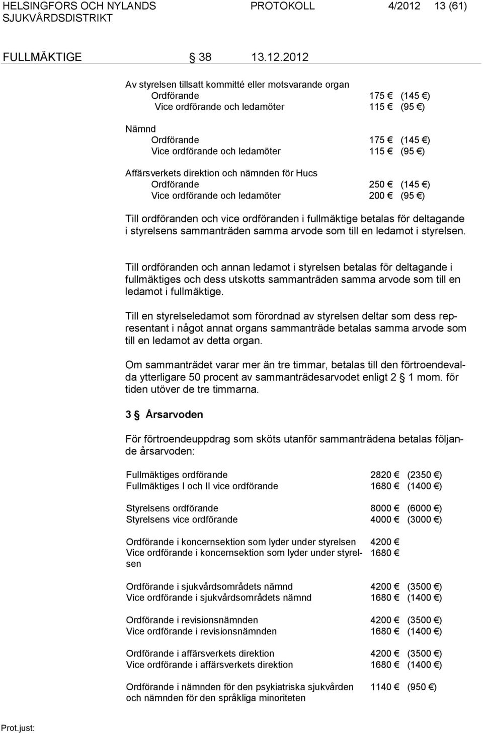 2012 Av styrelsen tillsatt kommitté eller motsvarande organ Ordförande 175 (145 ) Vice ordförande och ledamöter 115 (95 ) Nämnd Ordförande 175 (145 ) Vice ordförande och ledamöter 115 (95 )