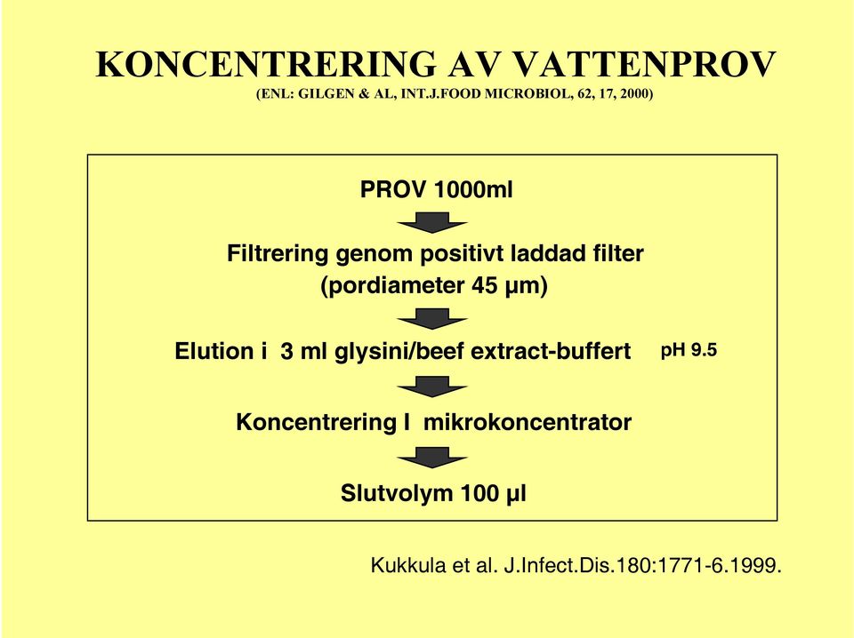 filter (pordiameter 45 µm) Elution i 3 ml glysini/beef extract-buffert ph 9.