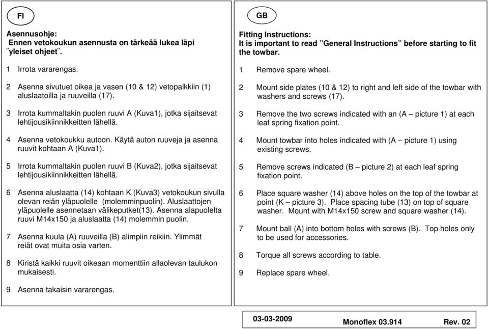 5 Irrota kummaltakin puolen ruuvi B (Kuva2), jotka sijaitsevat lehtijousikiinnikkeitten lähellä.