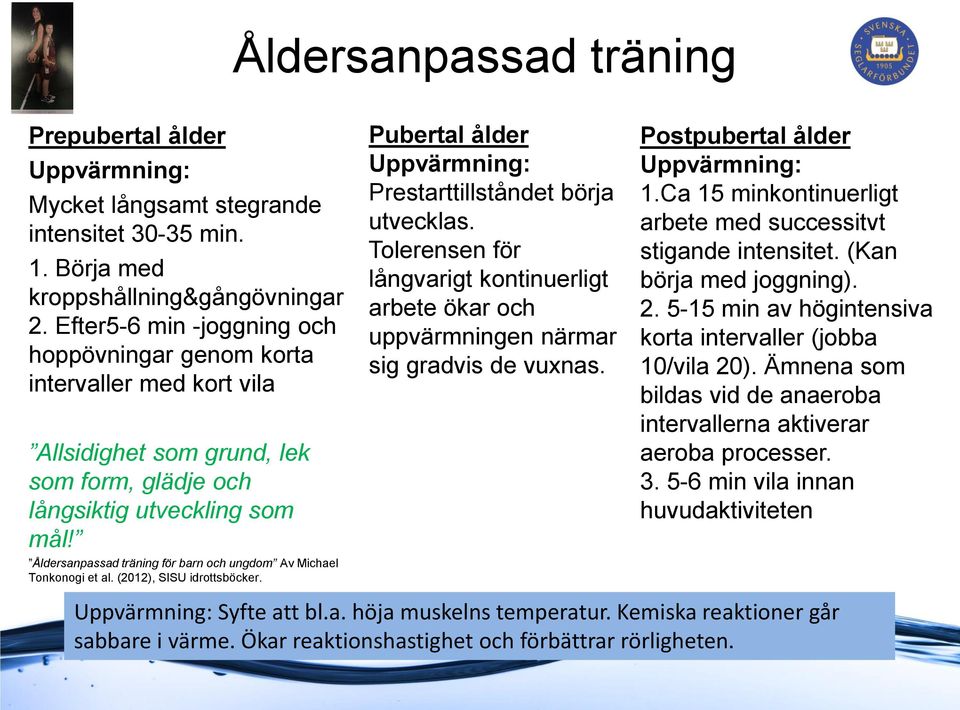Åldersanpassad träning för barn och ungdom Av Michael Tonkonogi et al. (2012), SISU idrottsböcker. Uppvärmning: Prestarttillståndet börja utvecklas.