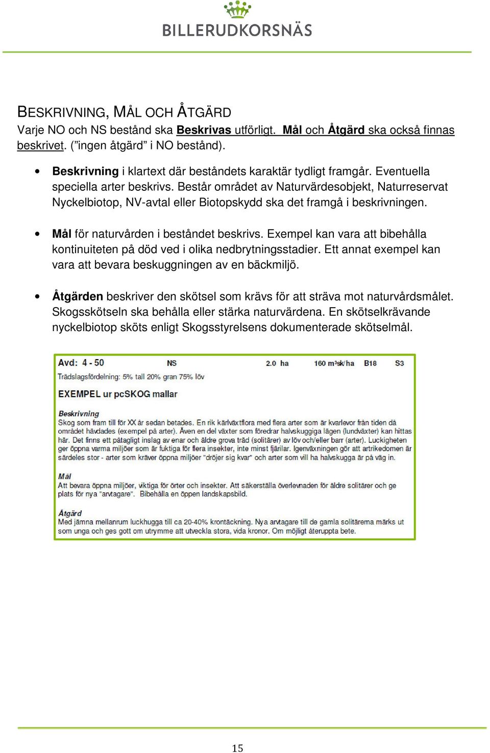 Består mrådet av Naturvärdesbjekt, Naturreservat Nyckelbitp, NV-avtal eller Bitpskydd ska det framgå i beskrivningen. Mål för naturvården i beståndet beskrivs.