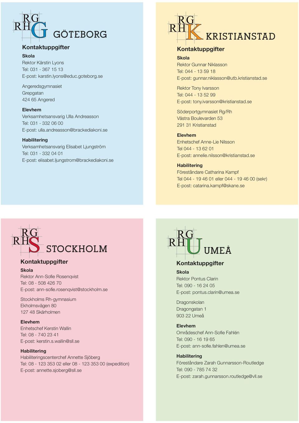 se Habilitering Verksamhetsansvarig Elisabet Ljungström Tel: 031-332 04 01 E-post: elisabet.ljungstrom@brackediakoni.se Kontaktuppgifter Skola Rektor Gunnar Niklasson Tel: 044-13 59 18 E-post: gunnar.