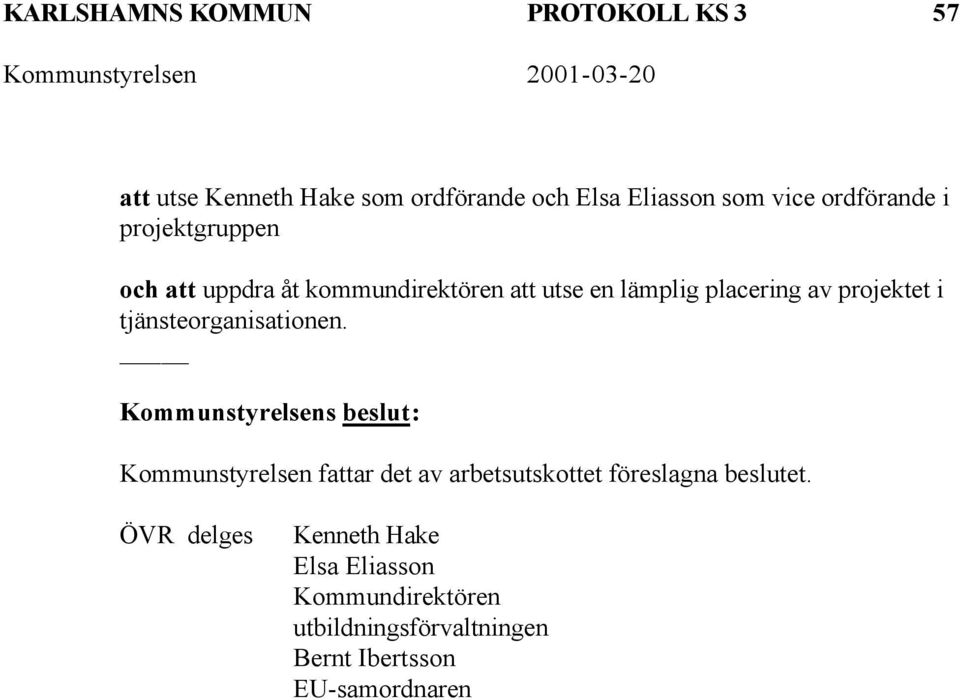 utse en lämplig placering av projektet i tjänsteorganisationen.