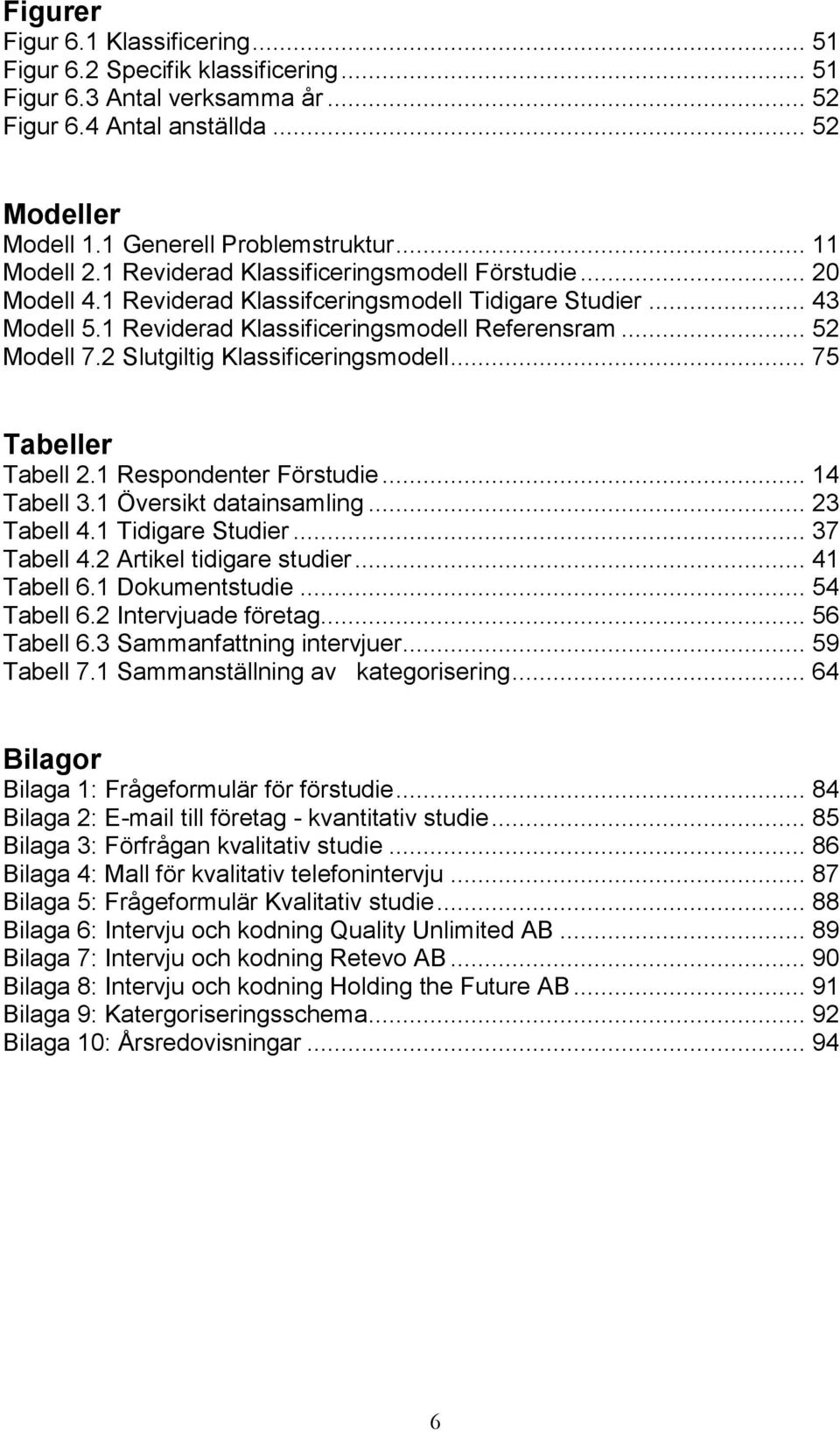 2 Slutgiltig Klassificeringsmodell... 75 Tabeller Tabell 2.1 Respondenter Förstudie... 14 Tabell 3.1 Översikt datainsamling... 23 Tabell 4.1 Tidigare Studier... 37 Tabell 4.2 Artikel tidigare studier.