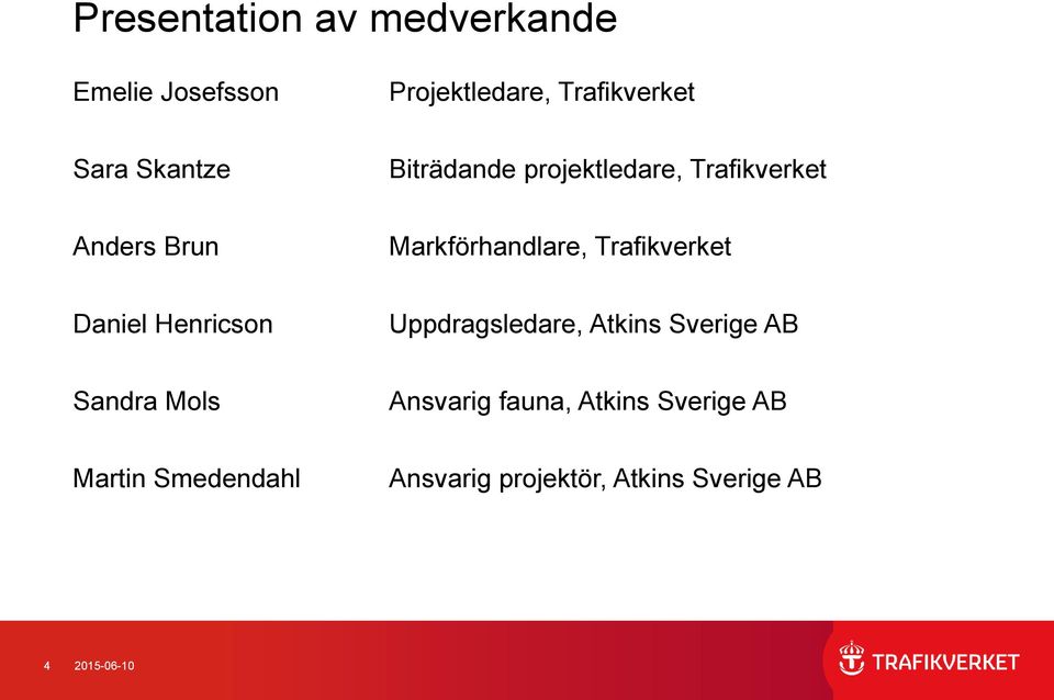 Daniel Henricson Uppdragsledare, Atkins Sverige AB Sandra Mols Ansvarig fauna, Atkins