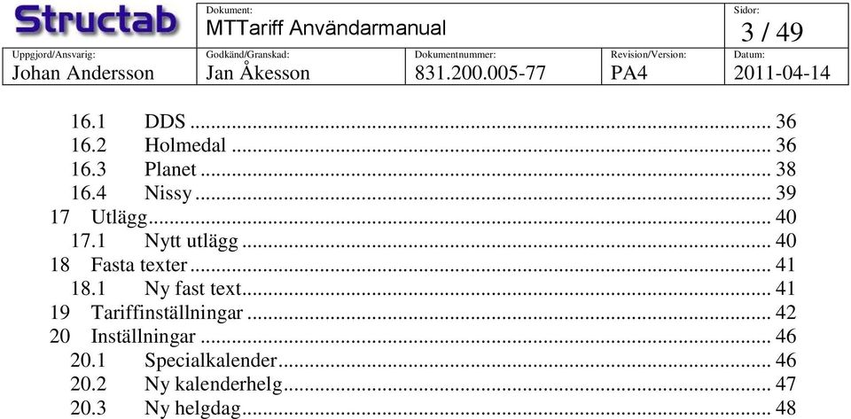 1 Ny fast text... 41 19 Tariffinställningar... 42 20 Inställningar.