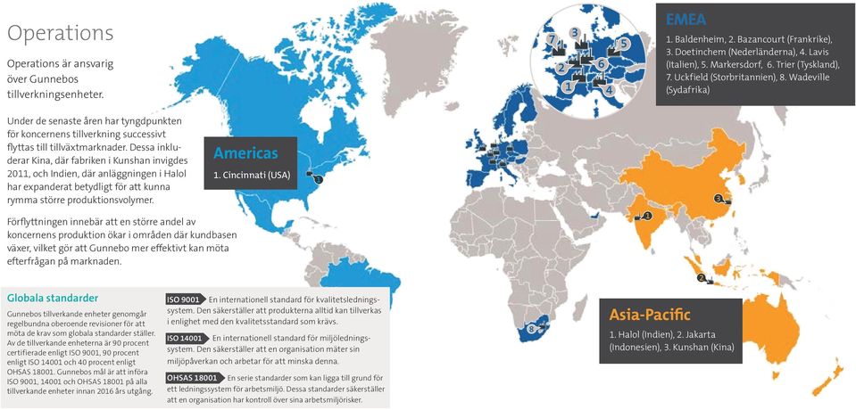 Dessa inkluderar Kina, där fabriken i Kunshan invigdes 2011, och Indien, där anläggningen i Halol har expanderat betydligt för att kunna rymma större produktionsvolymer. Americas 1.