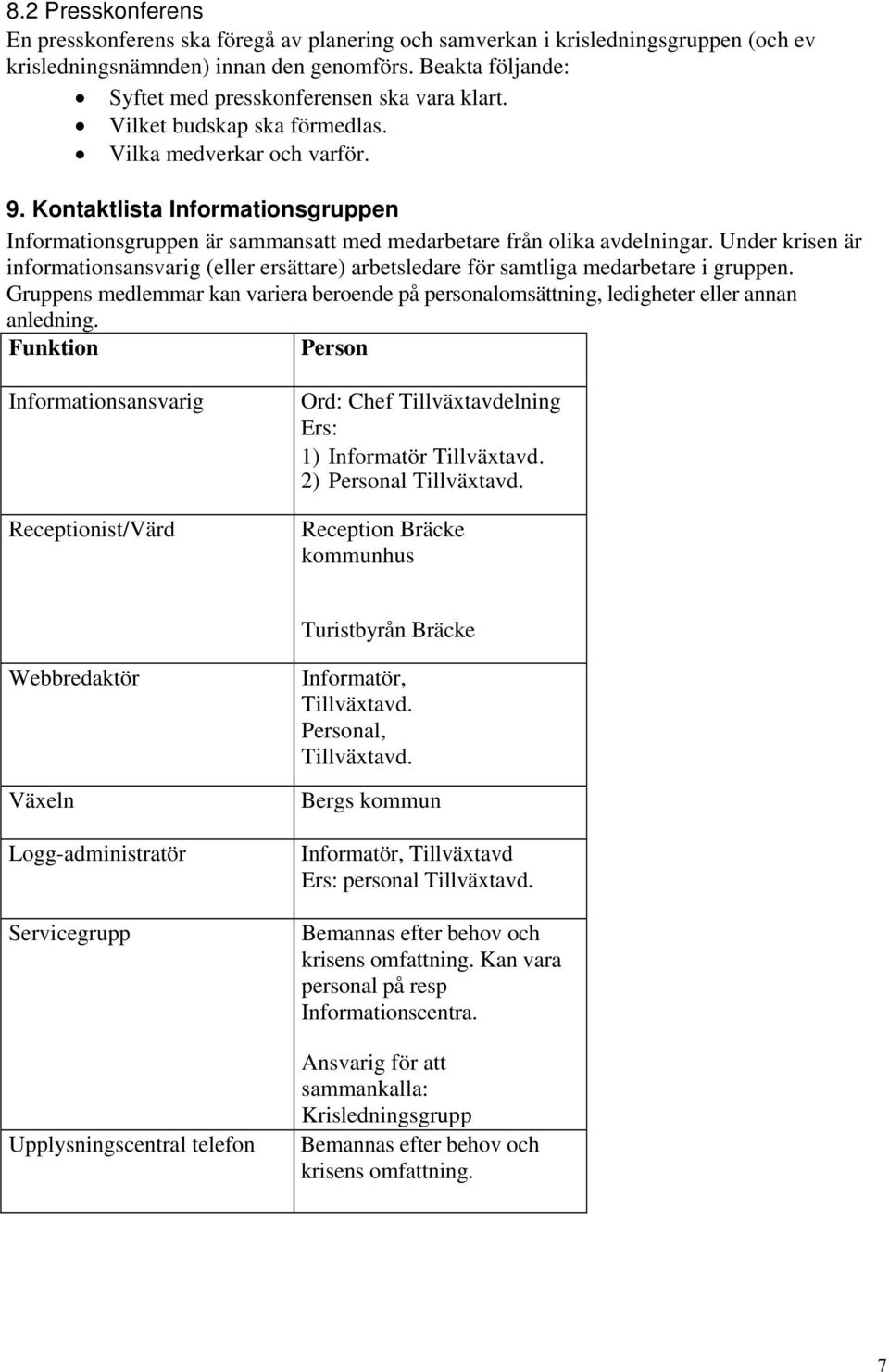 Kontaktlista Informationsgruppen Informationsgruppen är sammansatt med medarbetare från olika avdelningar.