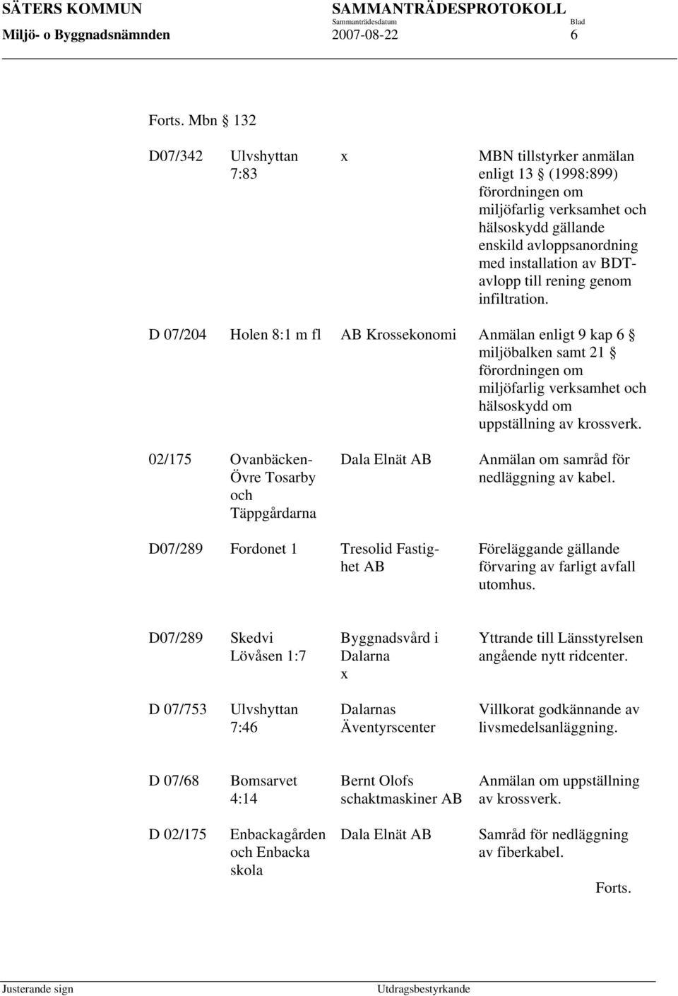 till rening genom infiltration. D 07/204 Holen 8:1 m fl AB Krossekonomi Anmälan enligt 9 kap 6 miljöbalken samt 21 förordningen om miljöfarlig verksamhet och hälsoskydd om uppställning av krossverk.