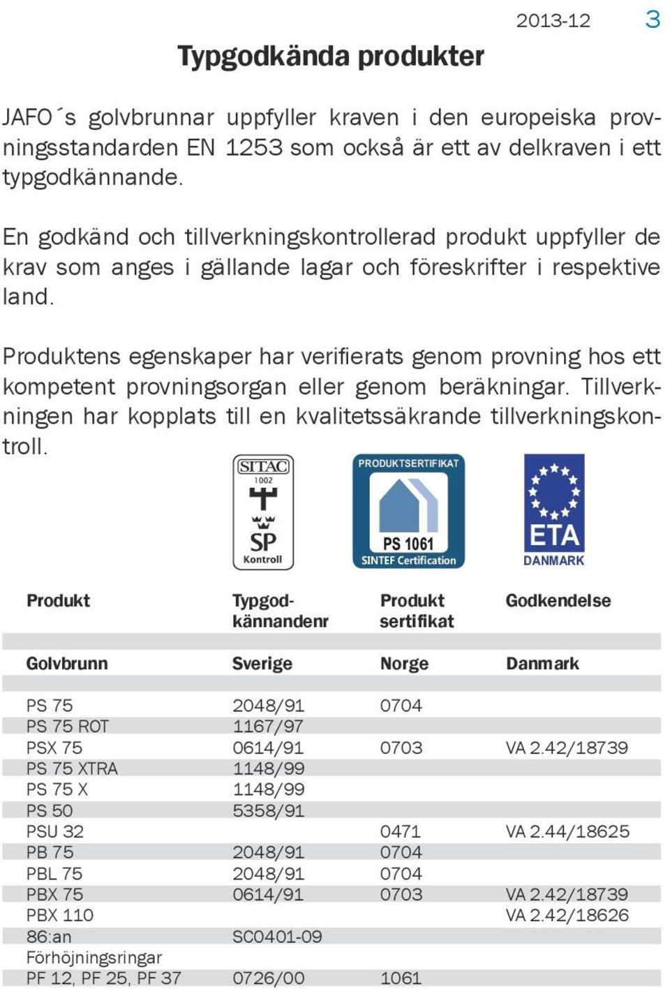 Produktens egenskaper har verifierats genom provning hos ett kompetent provningsorgan eller genom beräkningar. Tillverkningen har kopplats till en kvalitetssäkrande tillverkningskontroll.