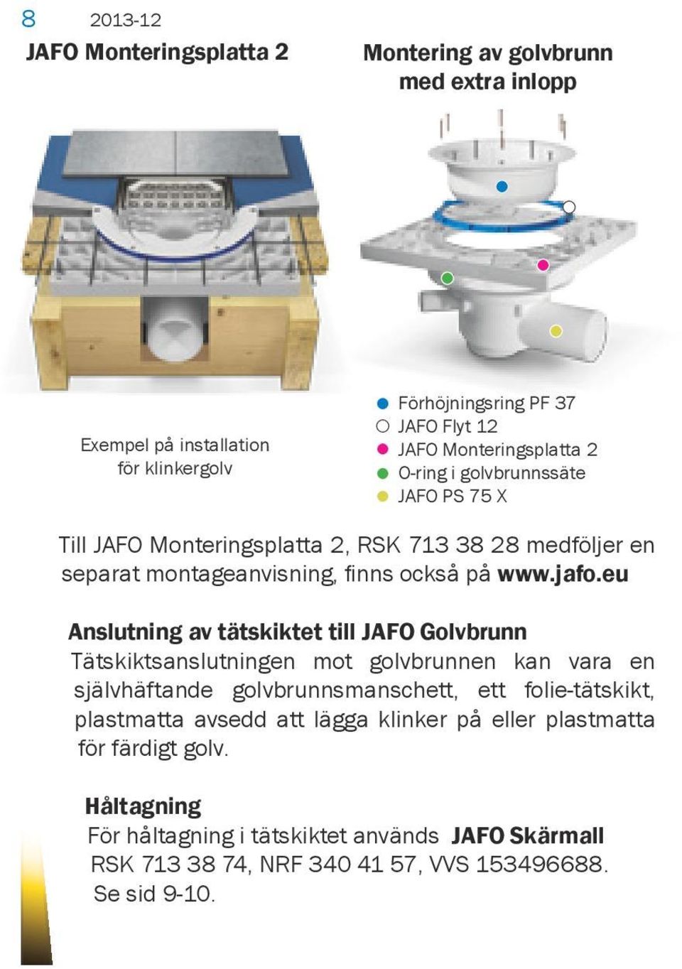 eu Anslutning av tätskiktet till JAFO Golvbrunn Tätskiktsanslutningen mot golvbrunnen kan vara en självhäftande golvbrunnsmanschett, ett folie-tätskikt, plastmatta