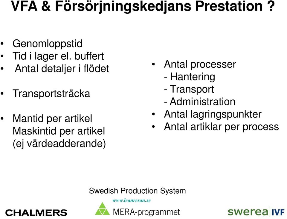 Maskintid per artikel (ej värdeadderande) Antal processer - Hantering