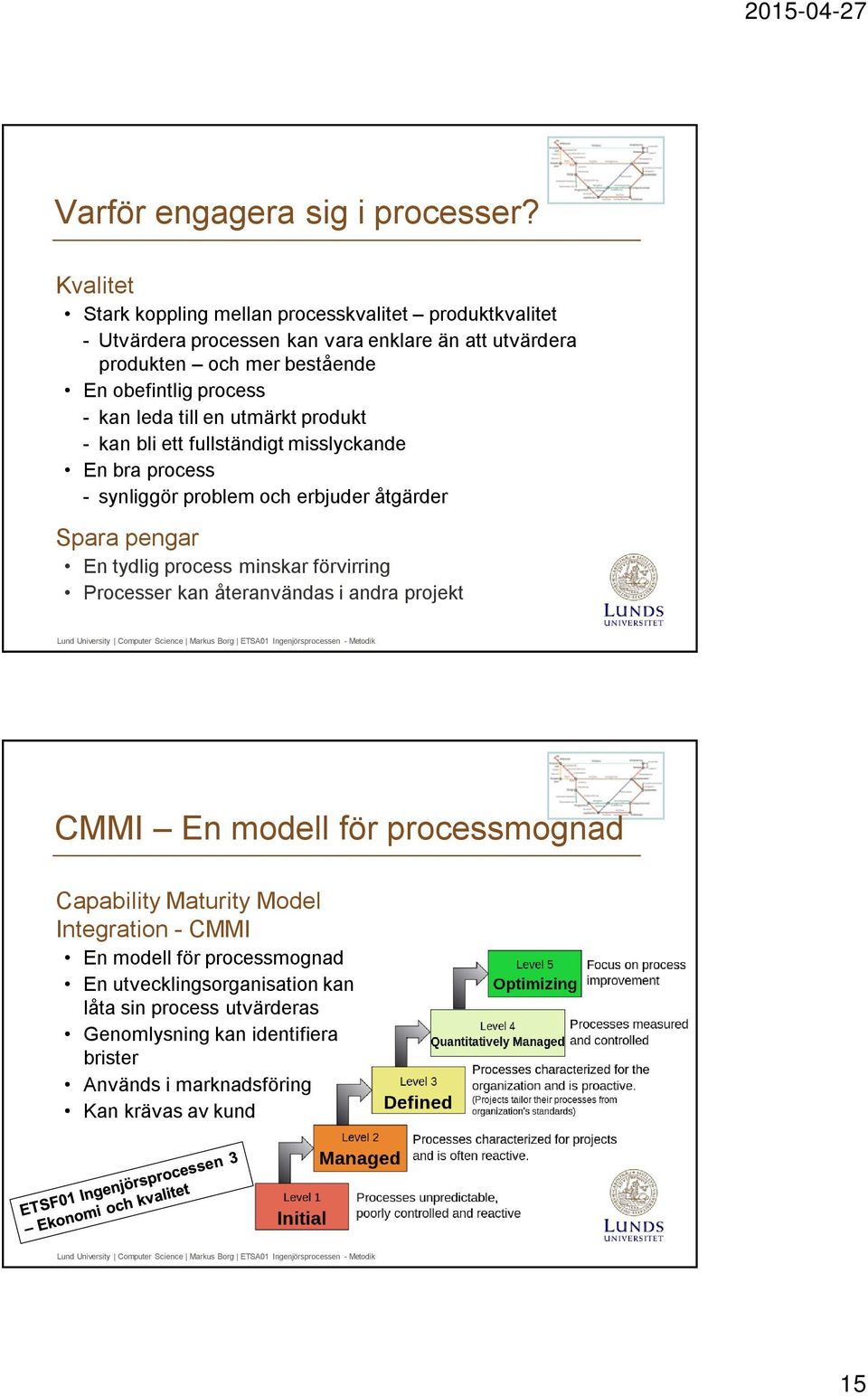 - kan leda till en utmärkt produkt - kan bli ett fullständigt misslyckande En bra process - synliggör problem och erbjuder åtgärder Spara pengar En tydlig process