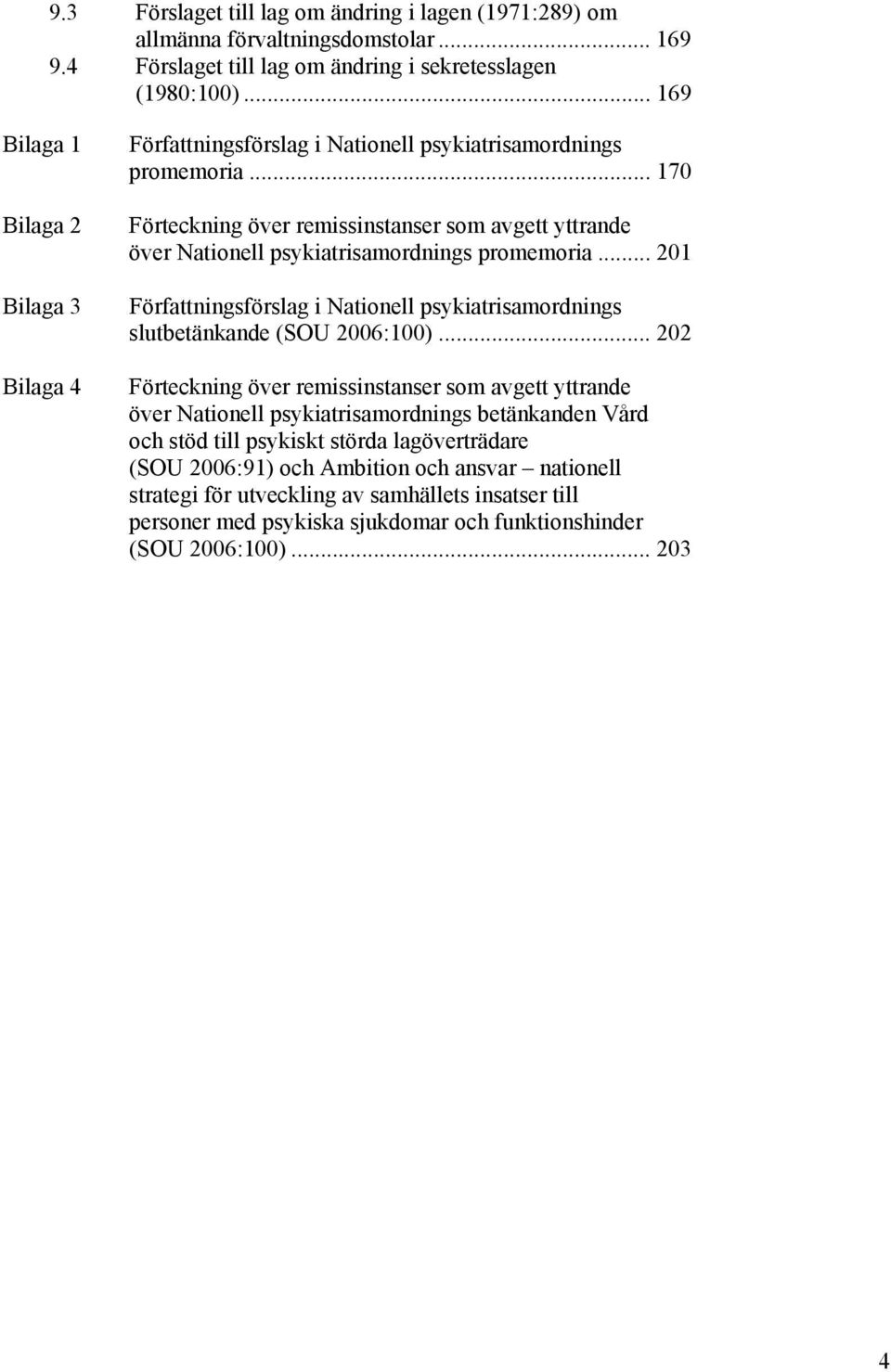 .. 170 Förteckning över remissinstanser som avgett yttrande över Nationell psykiatrisamordnings promemoria... 201 Författningsförslag i Nationell psykiatrisamordnings slutbetänkande (SOU 2006:100).