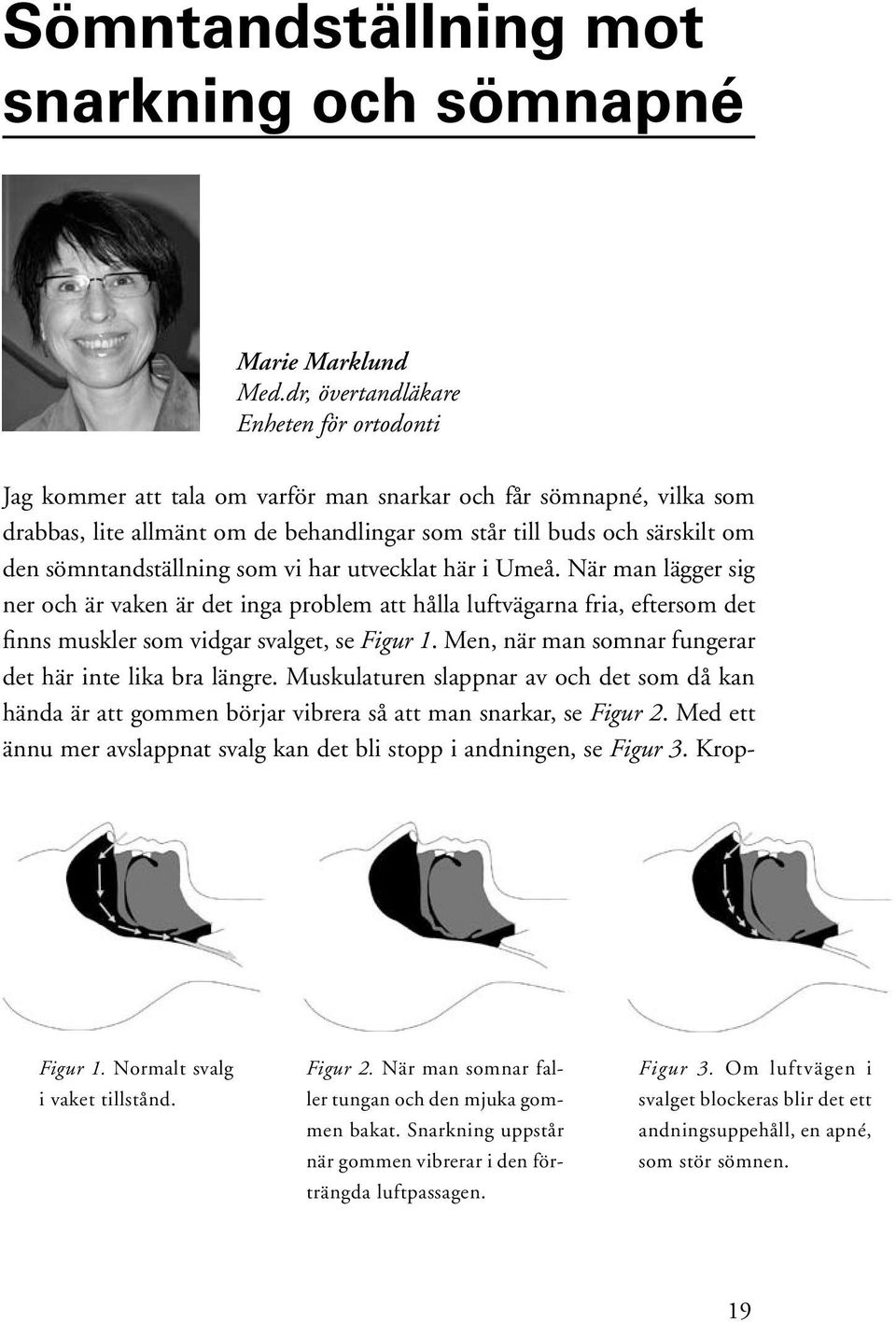 sömntandställning som vi har utvecklat här i Umeå. När man lägger sig ner och är vaken är det inga problem att hålla luftvägarna fria, eftersom det finns muskler som vidgar svalget, se Figur 1.