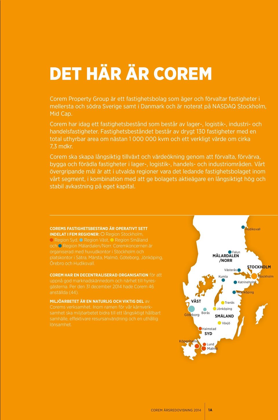 Fastighetsbeståndet består av drygt 130 fastigheter med en total uthyrbar area om nästan 1 000 000 kvm och ett verkligt värde om cirka 7,3 mdkr.