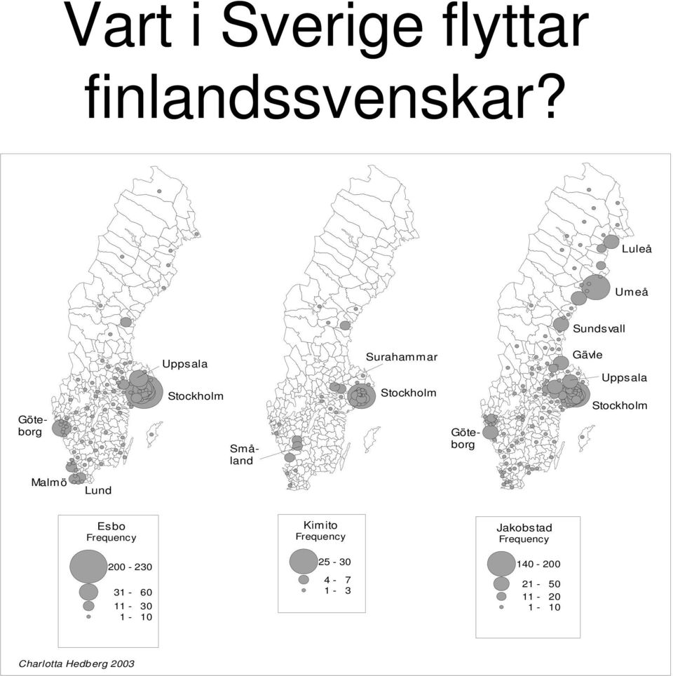 Småland Göteborg Gävle Uppsala Stockholm Malmö Lund Esbo Frequency 200-230