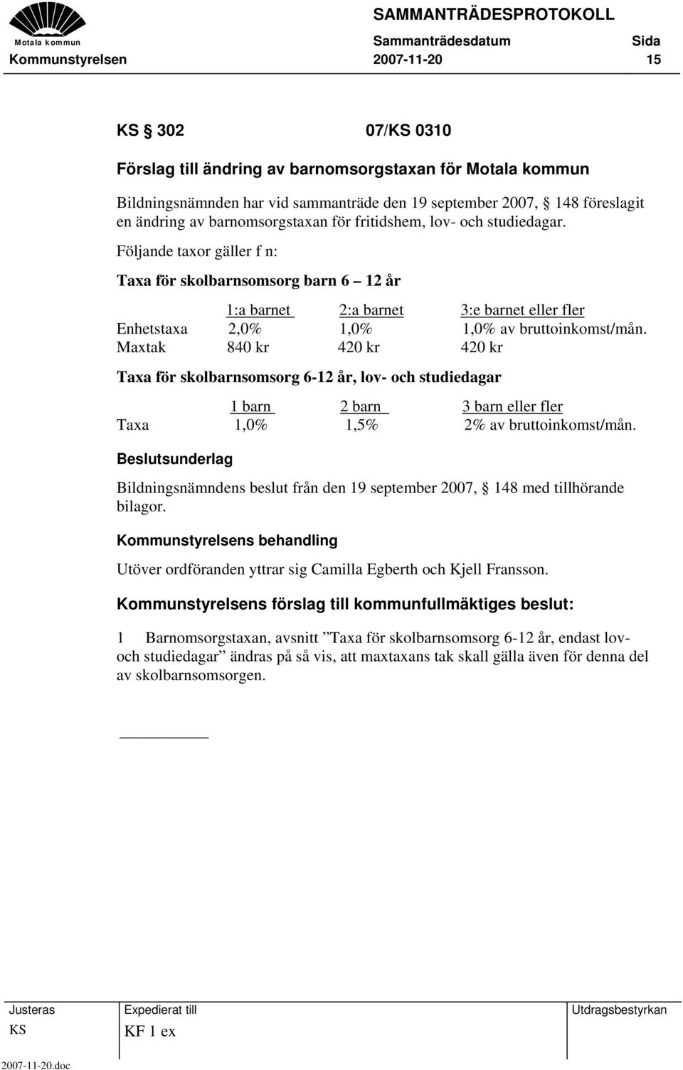 Följande taxor gäller f n: Taxa för skolbarnsomsorg barn 6 12 år 1:a barnet 2:a barnet 3:e barnet eller fler Enhetstaxa 2,0% 1,0% 1,0% av bruttoinkomst/mån.