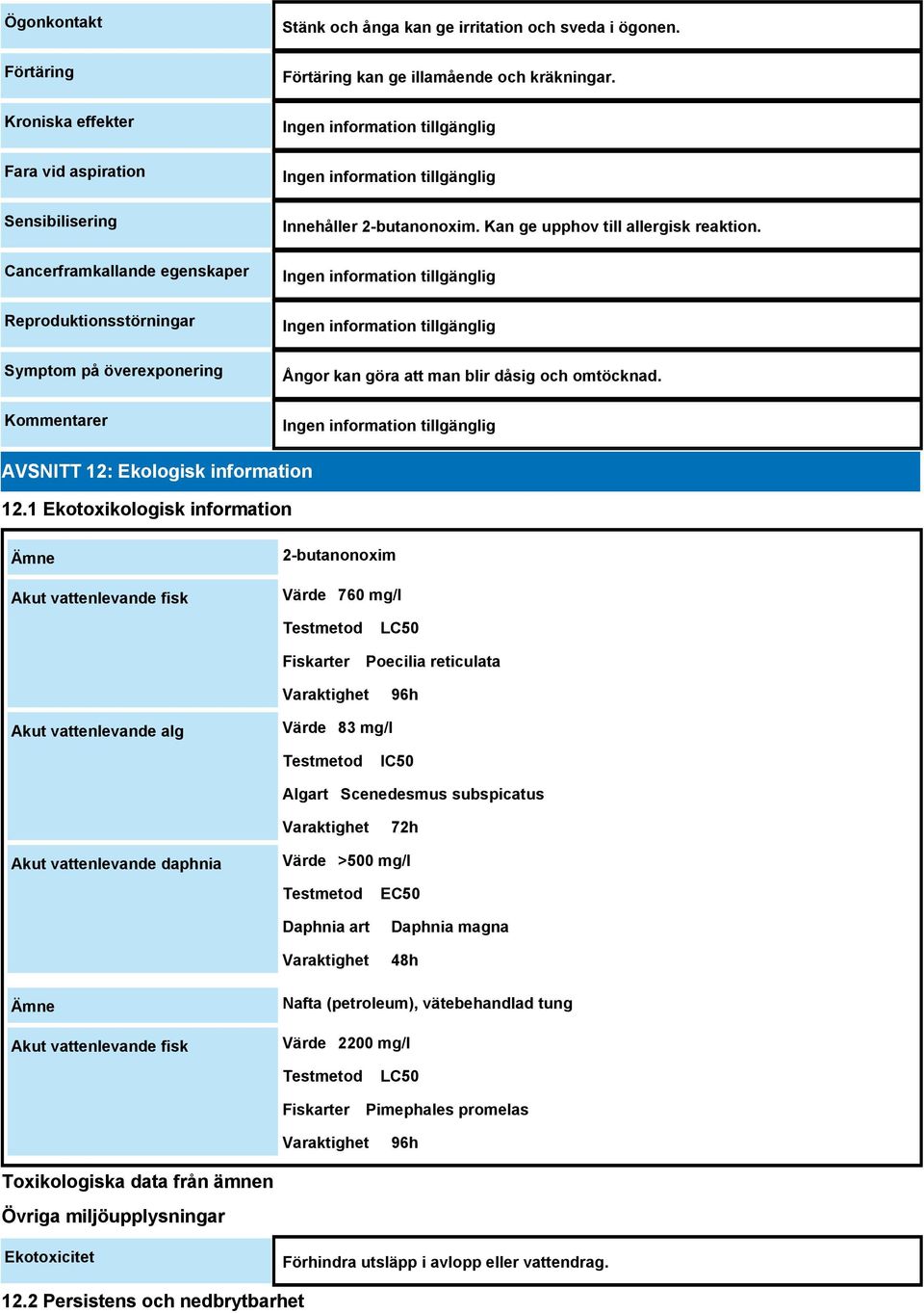 AVSNITT 12: Ekologisk information 12.