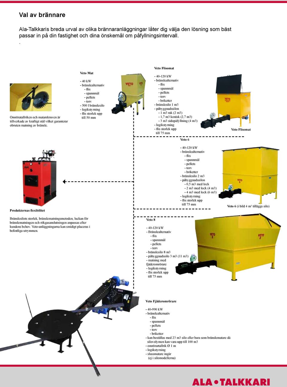 Veto Mat - 40 kw - bränslealternativ - flis - spannmål - pellets - torv - 500 l bränslesilo - logikstyrning - flis storlek upp till 50 mm Veto Flisomat - 40-120 kw - bränslealternativ - flis -