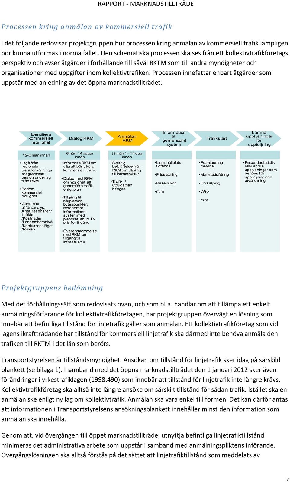 Den schematiska processen ska ses från ett kollektivtrafikföretags perspektiv och avser åtgärder i förhållande till såväl RKTM som till andra myndigheter och organisationer med uppgifter inom