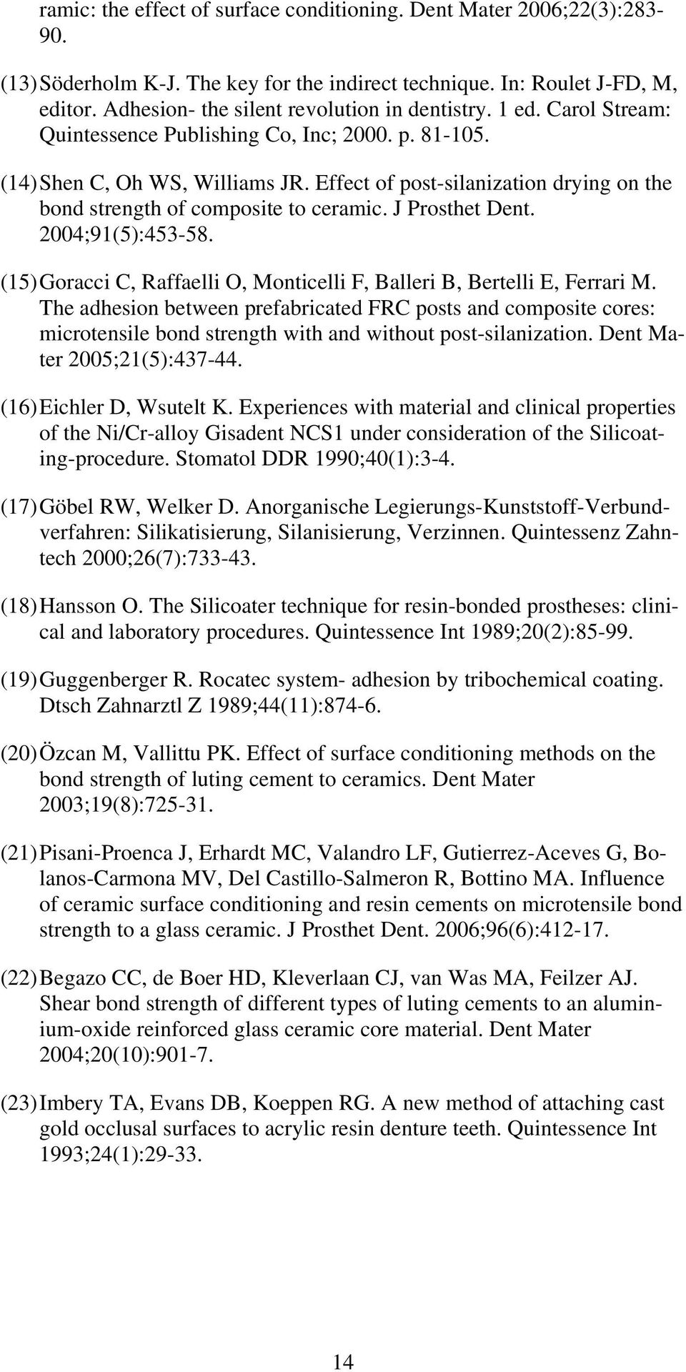 Effect of post-silanization drying on the bond strength of composite to ceramic. J Prosthet Dent. 2004;91(5):453-58. (15) Goracci C, Raffaelli O, Monticelli F, Balleri B, Bertelli E, Ferrari M.