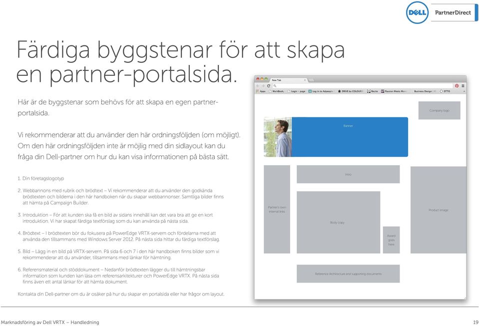 Om den här ordningsföljden inte är möjlig med din sidlayout kan du fråga din Dell-partner om hur du kan visa informationen på bästa sätt. 1. Din företagslogotyp Intro 2.