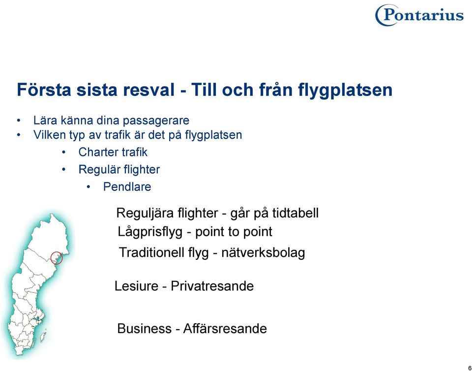 Pendlare Reguljära flighter - går på tidtabell Lågprisflyg - point to point