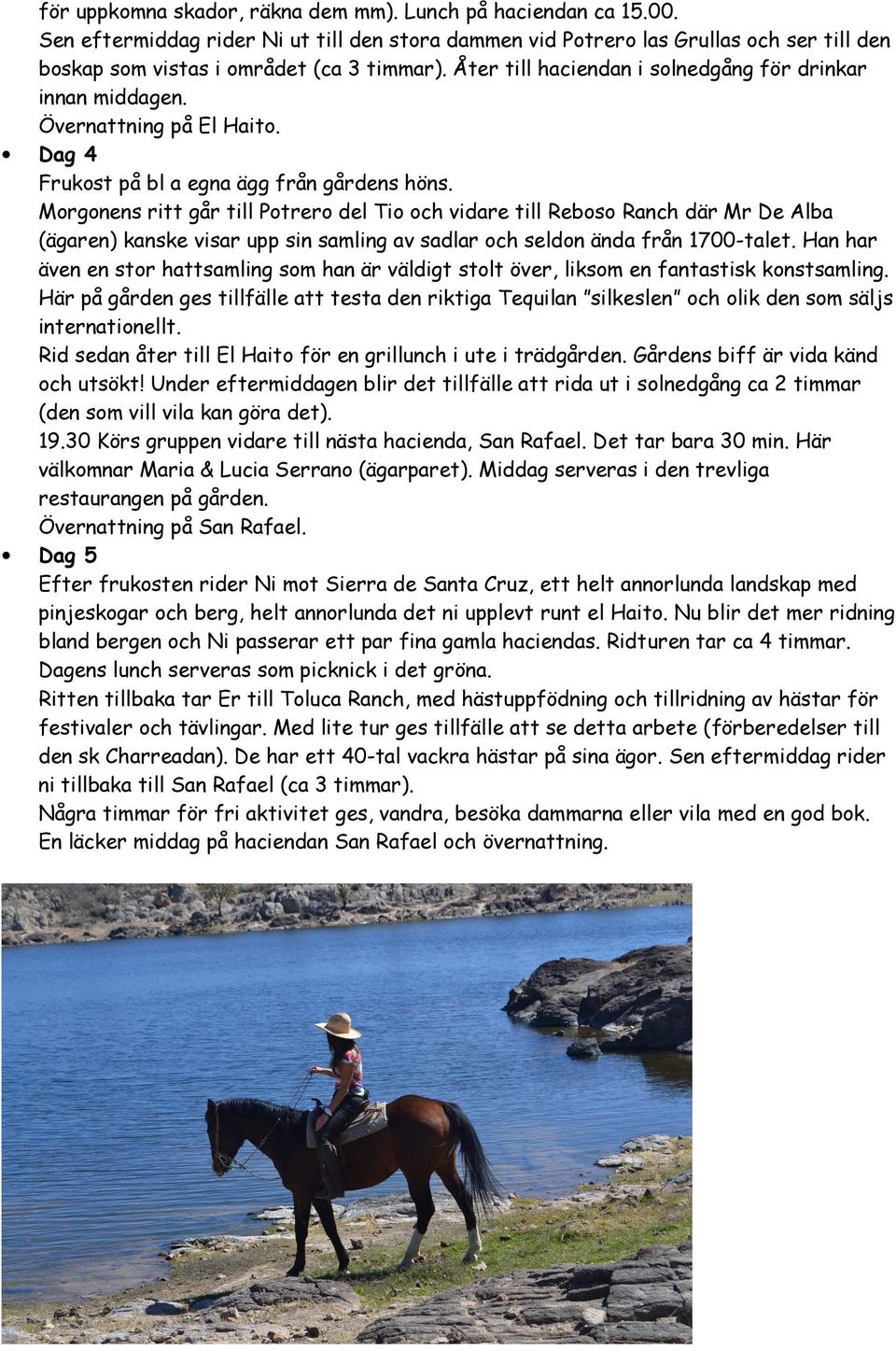 Morgonens ritt går till Potrero del Tio och vidare till Reboso Ranch där Mr De Alba (ägaren) kanske visar upp sin samling av sadlar och seldon ända från 1700-talet.