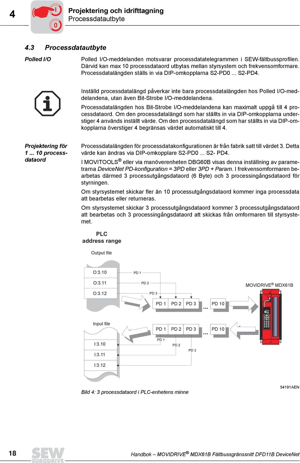 Inställd processdatalängd påverkar inte bara processdatalängden hos Polled I/O-meddelandena, utan även Bit-Strobe I/O-meddelandena.