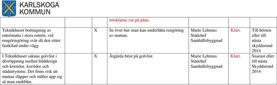 golvlist i dörröppning mellan bilddesign och korridor, korridor och städutrymme.