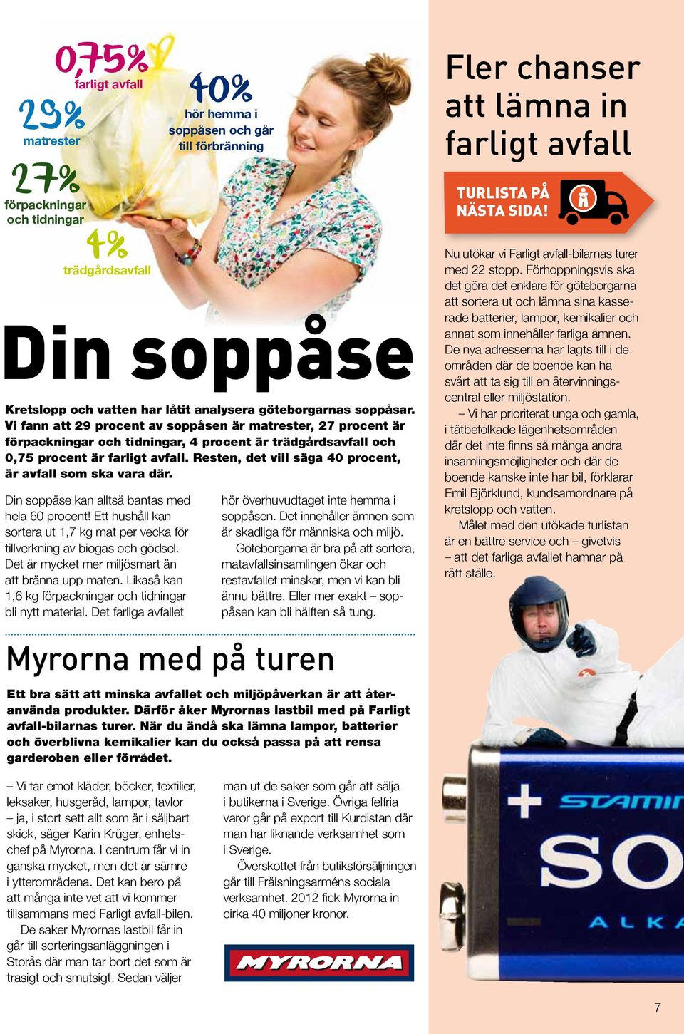 Likaså kan 1,6 kg förpackningar och tidningar bli nytt material.