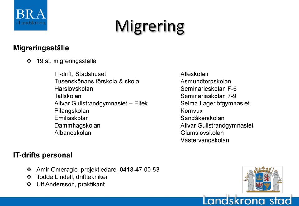 Pilängskolan Emiliaskolan Dammhagskolan Albanoskolan Alléskolan Asmundtorpskolan Seminarieskolan F-6 Seminarieskolan 7-9