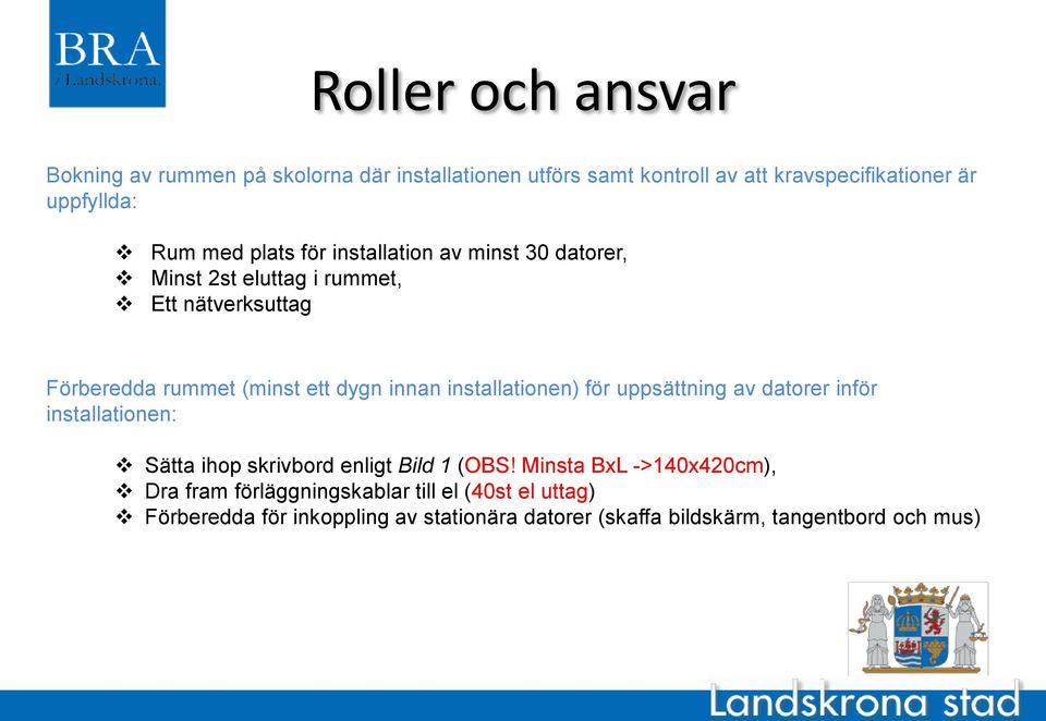 installationen) för uppsättning av datorer inför installationen: Sätta ihop skrivbord enligt Bild 1 (OBS!