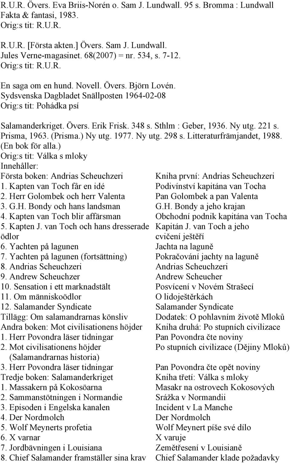 Sthlm : Geber, 1936. Ny utg. 221 s. Prisma, 1963. (Prisma.) Ny utg. 1977. Ny utg. 298 s. Litteraturfrämjandet, 1988. (En bok för alla.