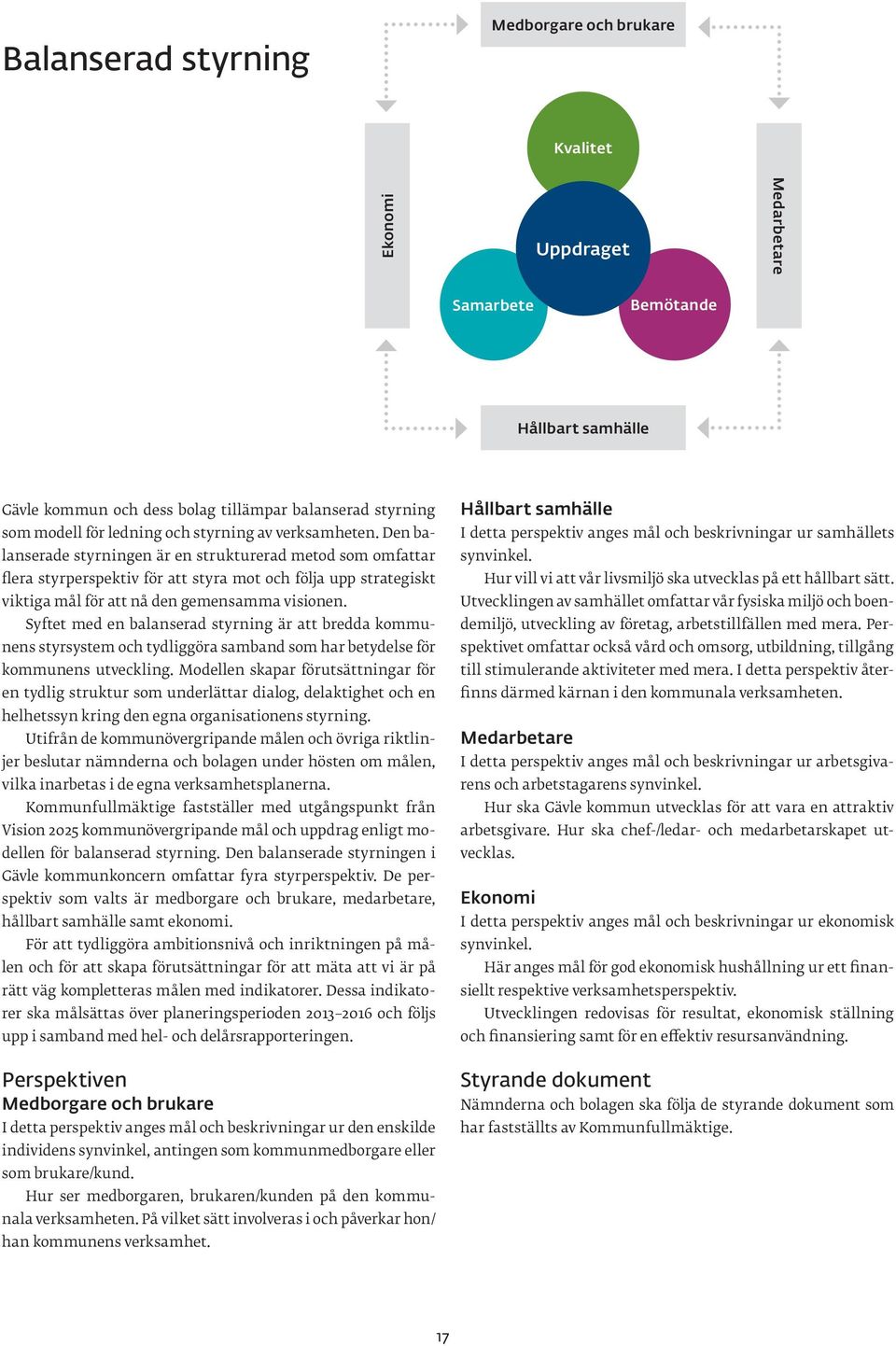 Den balanserade styrningen är en strukturerad metod som omfattar flera styrperspektiv för att styra mot och följa upp strategiskt viktiga mål för att nå den gemensamma visionen.