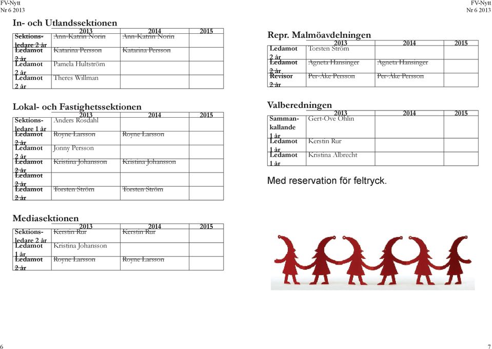 Malmöavdelningen Revisor Torsten Ström Agneta Hansinger Per-Åke Persson Valberedningen Sammankallande Agneta Hansinger Per-Åke Persson