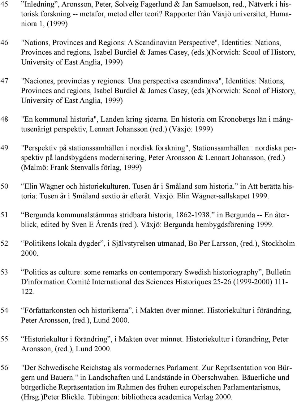 )(norwich: Scool of History, University of East Anglia, 1999) 47 "Naciones, provincias y regiones: Una perspectiva escandinava", Identities: Nations, Provinces and regions, Isabel Burdiel & James