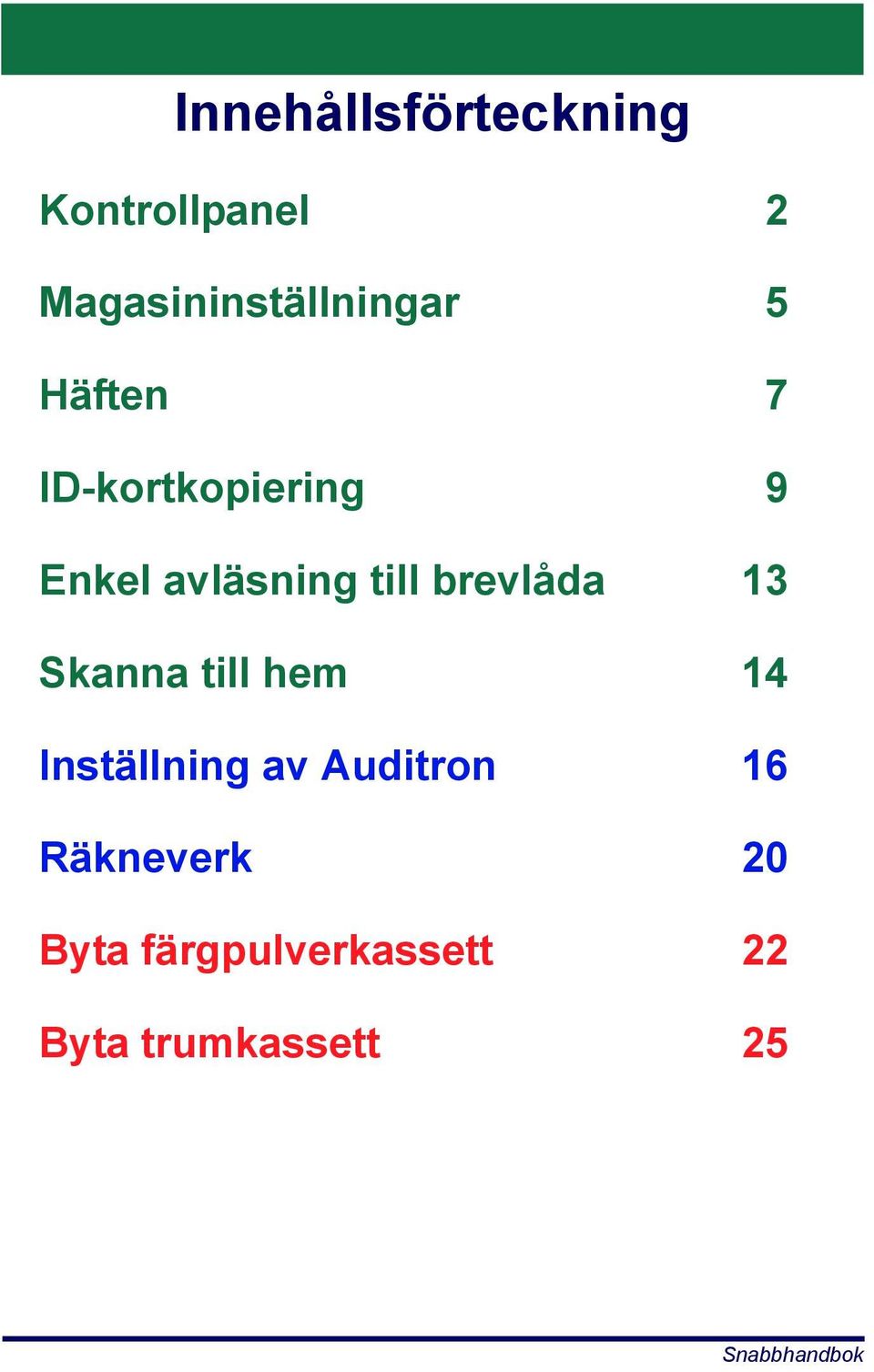 avläsning till brevlåda 13 Skanna till hem 14