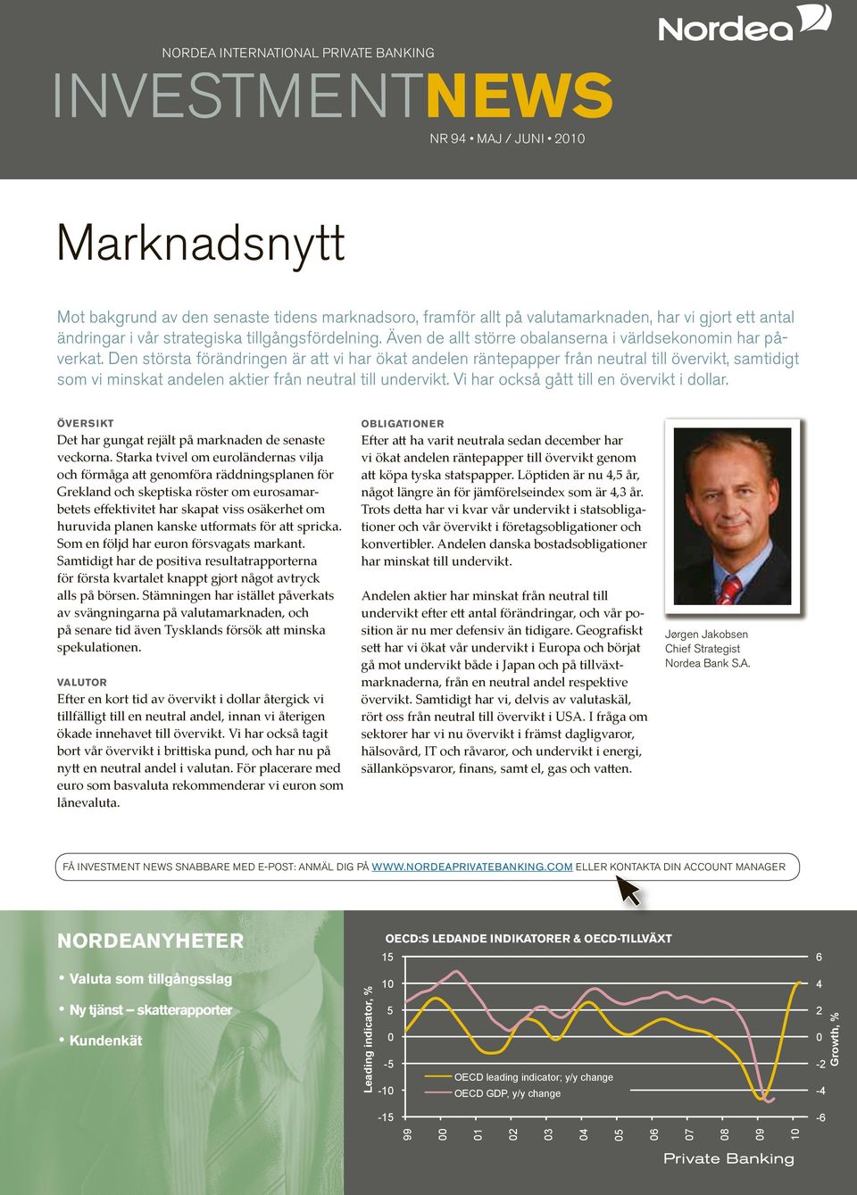 Den största förändringen är att vi har ökat andelen räntepapper från neutral till övervikt, samtidigt som vi minskat andelen aktier från neutral till undervikt.