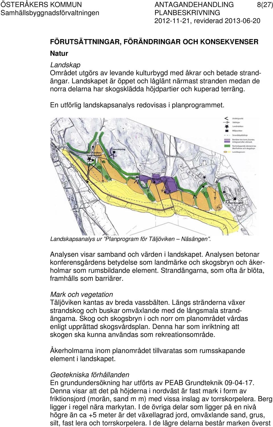 Landskapsanalys ur Planprogram för Täljöviken Näsängen. Analysen visar samband och värden i landskapet.