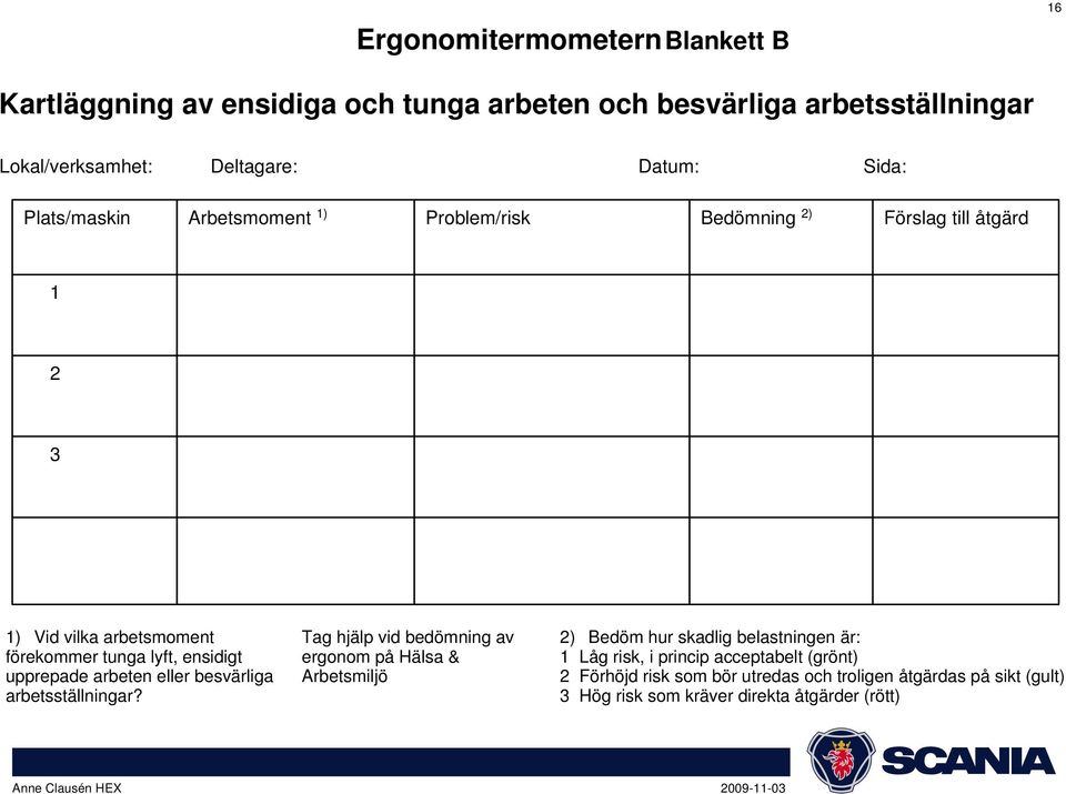 upprepade arbeten eller besvärliga arbetsställningar?