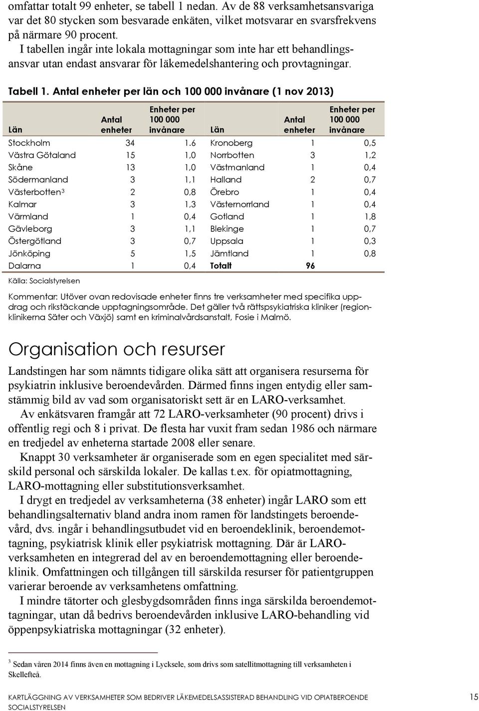 Antal enheter per län och 100 000 invånare (1 nov 2013) Län Antal enheter Enheter per 100 000 invånare Län Antal enheter Enheter per 100 000 invånare Stockholm 34 1.