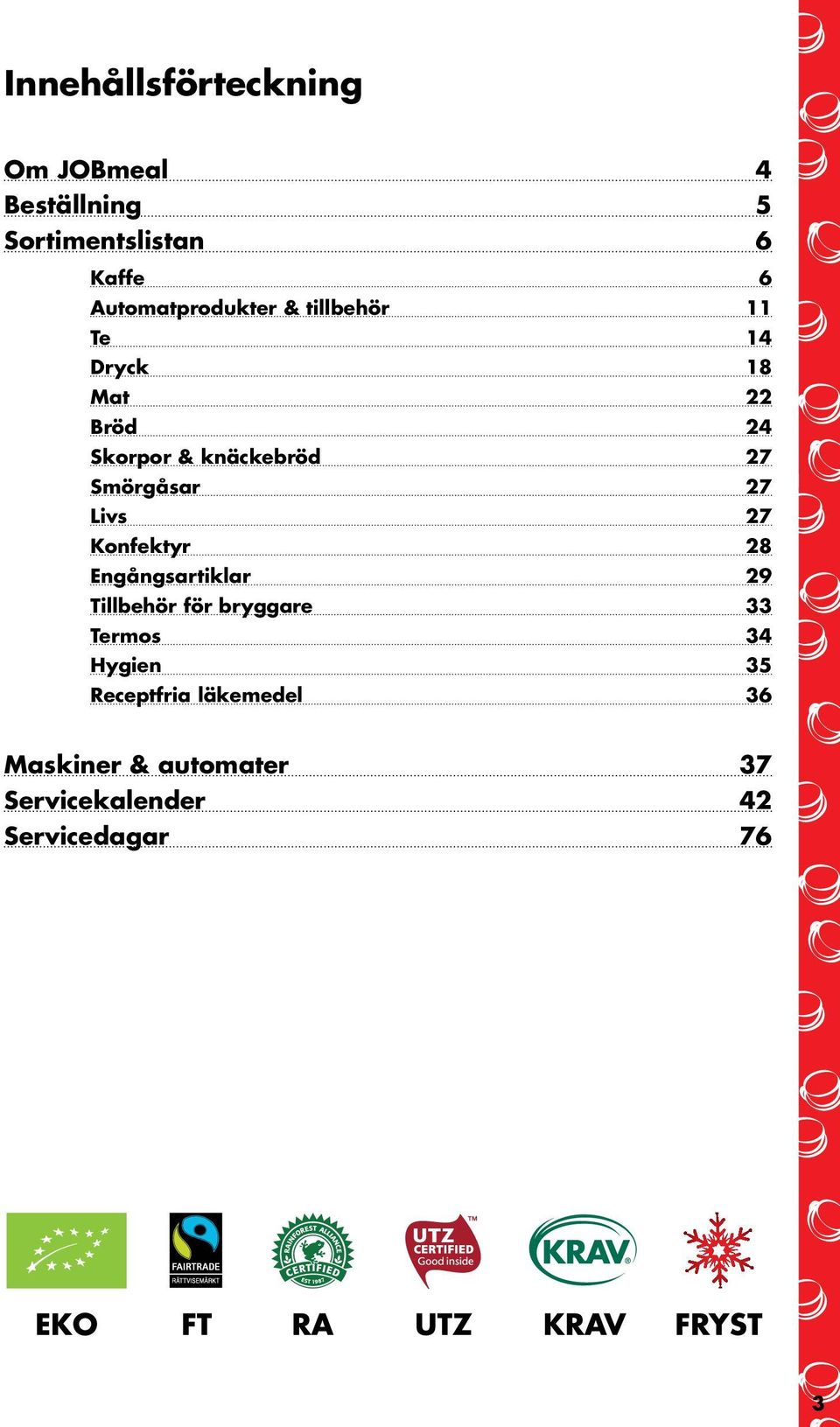 Konfektyr 28 Engångsartiklar 29 Tillbehör för bryggare 33 Termos 34 Hygien 35 Receptfria