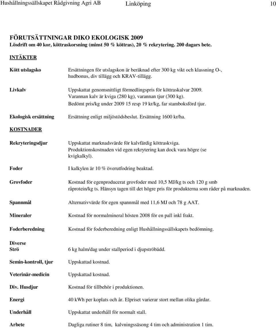 Livkalv Uppskattat genomsnittligt förmedlingspris för köttraskalvar 2009. Varannan kalv är kviga (280 kg), varannan tjur (300 kg). Bedömt pris/kg under 2009 15 resp 19 kr/kg, far stamboksförd tjur.