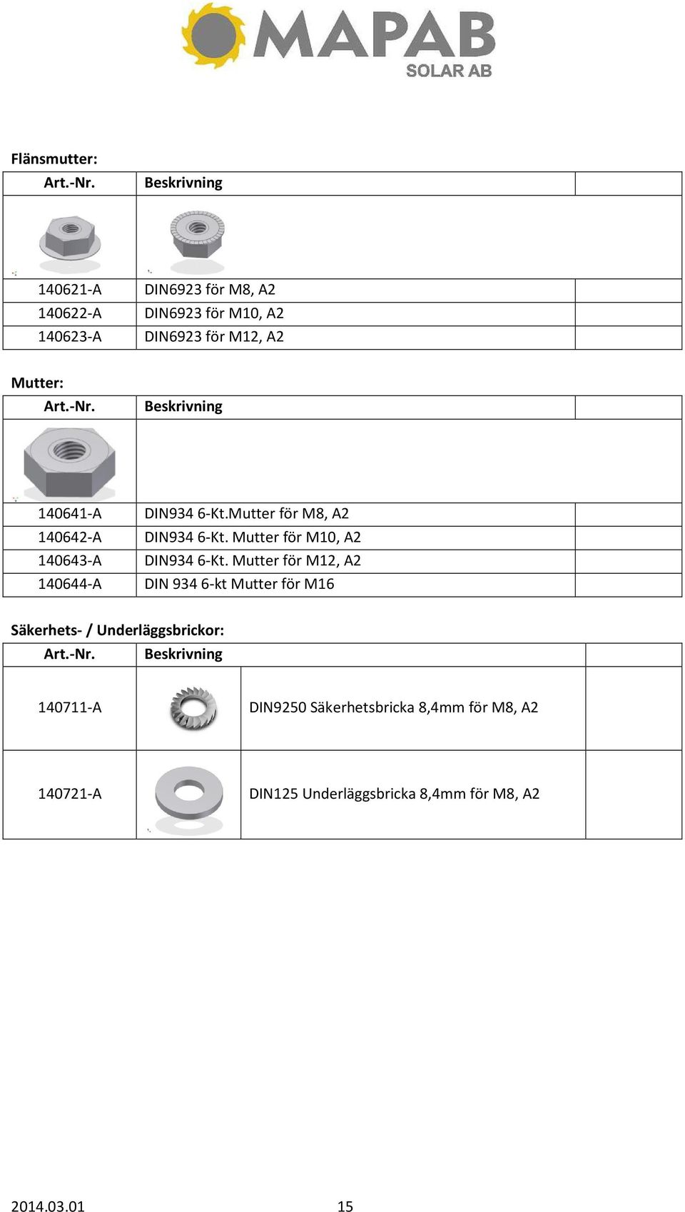 Mutter för M10, A2 140643-A DIN934 6-Kt.